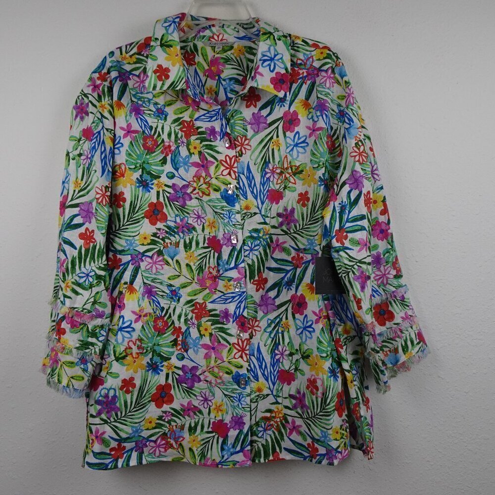 John Mark Linen Tunic Top Women's Plus Size 2X Multicolor Floral Pockets